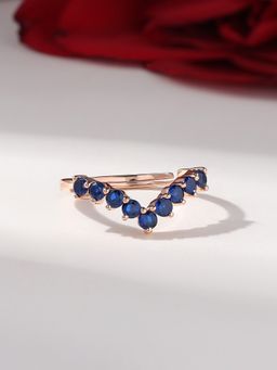 Ornate Jewels - 925 Silver Rose Gold Blue Sapphire Adjustable Chevron Ring for Women & Girls