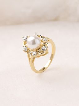 Ornate Jewels - 925 Silver Yellow Gold Round Shell Pearl Ring for Women for Women & Girls