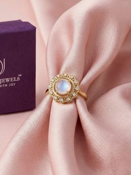 Ornate Jewels - 925 Silver Yellow Gold Rainbow Moonstone Pearlina Pearl Ring for Women & Girls