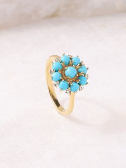 Ornate Jewels - 925 Silver Yellow Gold Square Turquoise Ring for Women & Girls
