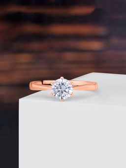 Ornate Jewels - 925 Silver Rose Gold 1.5 Carat American Diamond Adjustable Ring for Women & Girls