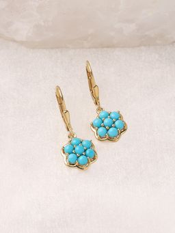 Ornate Jewels - 925 Silver Yellow Gold Blue Tourquiose Flower Dangle Earring for Women & Girls