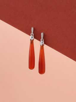 Ornate Jewels - 925 Silver Rhodium Plating Drop Red Onyx Dangle Earring for Women & Girls