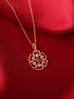 Ornate Jewels - 925 Silver Yellow Gold Red Ruby Classic Pendant With Chain for Women & Girls