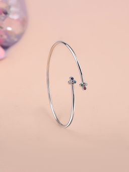 Ornate Jewels - 925 Silver Rhodium Plating Round Multi Stone Lollipop Flexible Bangle for Women & Girls