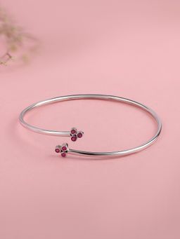 Ornate Jewels - 925 Silver Rhodium Plating Round Red Ruby Lollipop Flexible Bangle for Women & Girls