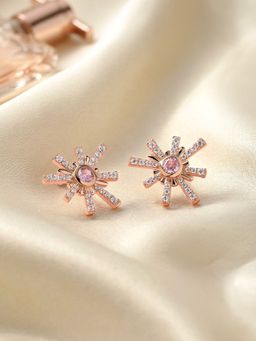 Ornate Jewels - 925 Silver Yellow Gold American Diamond Sparkles Stud Earring for Women & Girls