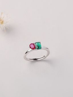 Ornate Jewels - 925 Silver Pear Red Ruby Toi et Moi Adjustable Ring for Women & Girls