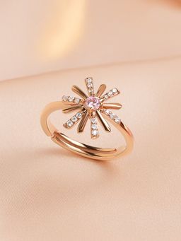 Ornate Jewels - 925 Silver Rose Gold American Diamond Sparkles Adjustable Ring for Women & Girls