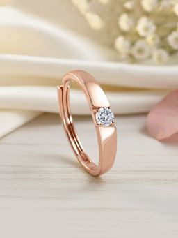 Ornate Jewels - 925 Silver Rose Gold American Diamond Adjustable Ring for Men & Boys
