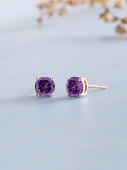 Ornate Jewels - 925 Silver Rose Gold 1 Carat Purple Amethyst Stud Earrings for Women & Girls