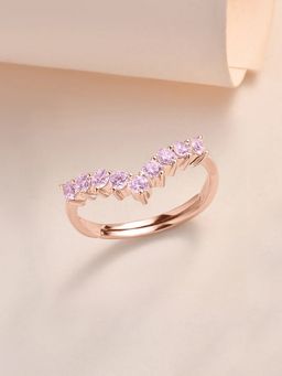 Ornate Jewels - 925 Silver Rose Gold Pink CZ Chevron Adjustable Ring for Women & Girls