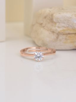 Ornate Jewels - 925 Silver Rose Gold 1 Carat American Diamond Adjustable Ring Women & Girls