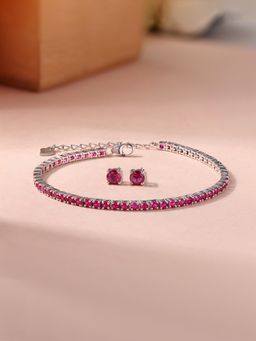 Ornate Jewels - 925 Silver Red Ruby Bracelet and Earring Combo Jewellery Set for Women & Girls