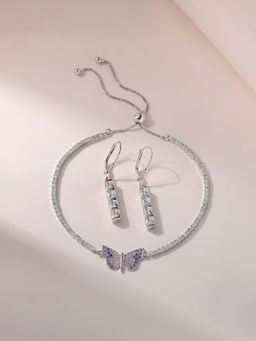 Ornate Jewels - 925 Silver American Diamond Bracelet and Earring Combo Jewellery Set for Women & Girls