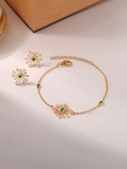 Ornate Jewels - 925 Silver Yellow Gold Emerald Bracelet & Earring Jewellery Set for Women & Girls