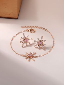 Ornate Jewels - 925 Silver Rose Gold Pink CZ Bracelet & Earring Jewellery Set for Women & Girls