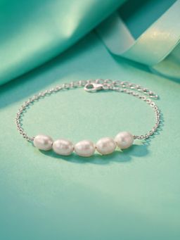 Ornate Jewels - 925 Silver Fresh Water Pearl Adjustable Bracelet For Women And Girls