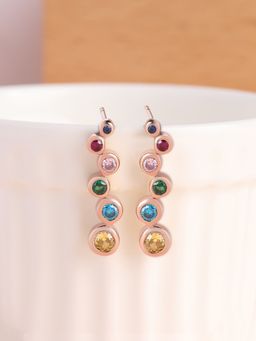 Ornate Jewels - 925 Silver Rose Gold Multi Stone Lollipop Dangle Earring for Women & Girls