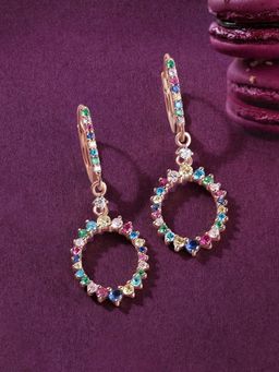 Ornate Jewels - 925 Silver Rose Gold Multi Stone Lollipop Hoop Earring for Women & Girls
