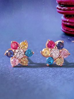 Ornate Jewels - 925 Silver Rose Gold Multi Stone Color Pops Lollipop Stud Earring for Women & Girls