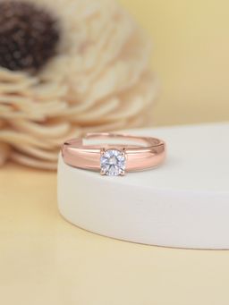 Ornate Jewels - 925 Silver Rose Gold 1.5 Carat American Diamond Adjustable Ring for Men & Boys