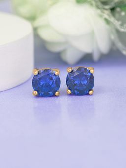 Ornate Jewels - 925 Silver Yellow Gold Blue Sapphire Solitaire Stud Earring for Women & Girls