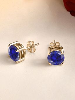 Ornate Jewels - 925 Silver Yellow Gold 2 Carat Blue Sapphire Stud Earring for Women & Girls