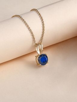 Ornate Jewels - 925 Silver Yellow Gold 1 Carat American Diamond Solitaire Necklace for Women & Girls