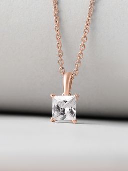 Ornate Jewels - 925 Silver Rose Gold American Diamond Pendant With Chain for Women & Girls