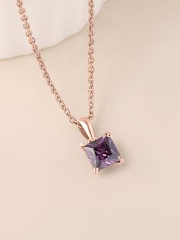 Ornate Jewels - 925 Silver Rose Gold Amethyst Pendant With Chain for Women & Girls