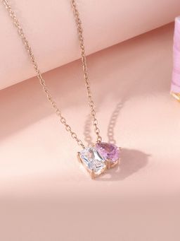 Ornate Jewels - 925 Silver Rose Gold Pink CZ Pendant With Chain for Women & Girls