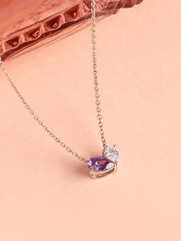 Ornate Jewels - 925 Silver Rose Gold Amethyst Toi Et Moi Necklace for Women & Girls