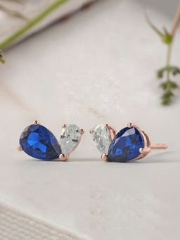Ornate Jewels - 925 Silver Rose Gold Blue Sapphire Toi Et Moi Stud Earring Women & Girls