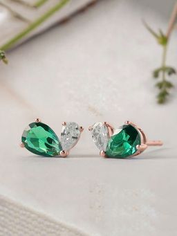 Ornate Jewels - 925 Silver Rose Gold Green Emerald Toi Et Moi Stud Earring Women & Girls