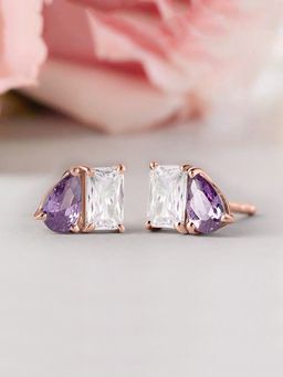 Ornate Jewels - 925 Silver Rose Gold Purple Amethyst Toi Et Moi Stud Earring Women & Girls