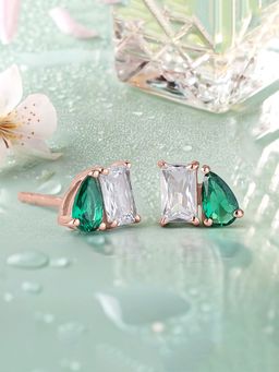 Ornate Jewels - 925 Silver Rose Gold Green Emerald Toi Et Moi Stud Earring Women