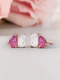 Ornate Jewels - 925 Silver Rose Gold Amethyst Toi Et Moi Stud Earring for Women & Girls
