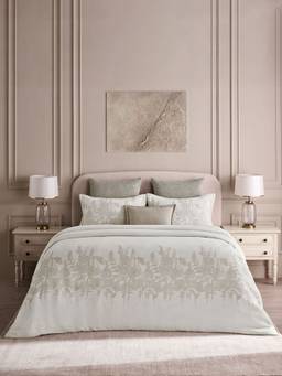 Ddecor Live Beautiful - Cotton Natural Leaf Grey Jacquard Super King Bedding Set