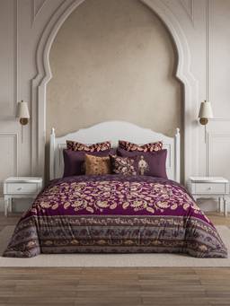 Ddecor Live Beautiful - Cotton Purple Ethnic 210TC Super King Bedsheet with Pillow Cover