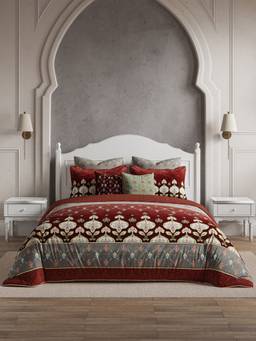 Ddecor Live Beautiful - Cotton Red Ethnic 210TC Super King Bedsheet with Pillow Cover