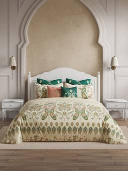Ddecor Live Beautiful - Cotton Beige Ethnic 210TC Super King Bedsheet with Pillow Cover