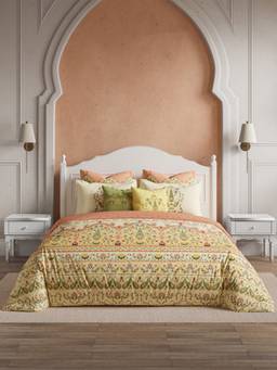 Ddecor Live Beautiful - Cotton Beige Ethnic 210TC Super King Bedsheet with Pillow Cover