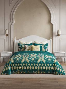 Ddecor Live Beautiful - Cotton Turquoise Ethnic 210TC Super King Bedsheet with Pillow Cover