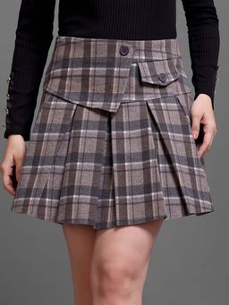 IKI CHIC - Grey Tartan Check Pleated A-Line Mini Skirt