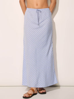 ONLY - Women's Striped Straight Fit High-Rise Blue Skirt