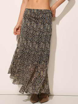 ONLY - Women's Abstract Print A-Line Mid-Rise Black Skirt