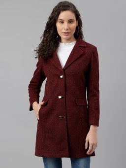 Latin Quarters - Maroon Full Sleeves Collar Neck Longline Coat
