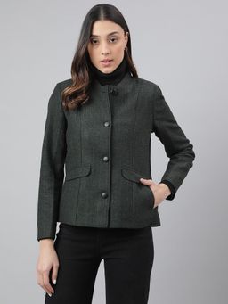 Latin Quarters - Green Full Sleeves Mandarin Neck Regular Coat
