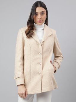 Latin Quarters - Beige Full Sleeves Collar Neck Regular Coat